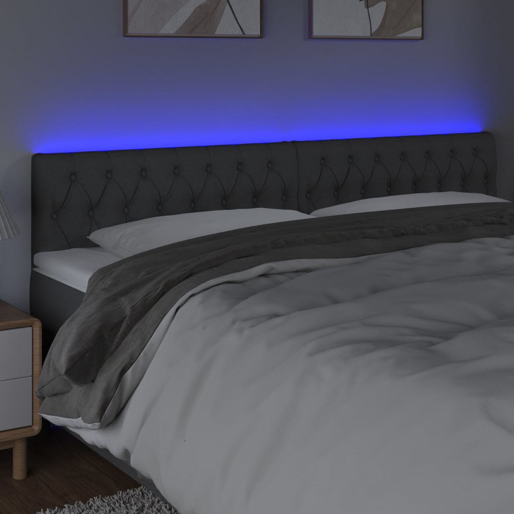 Cabeceira de cama c/luzes LED tecido 180x7x78/88cm cinza-escuro