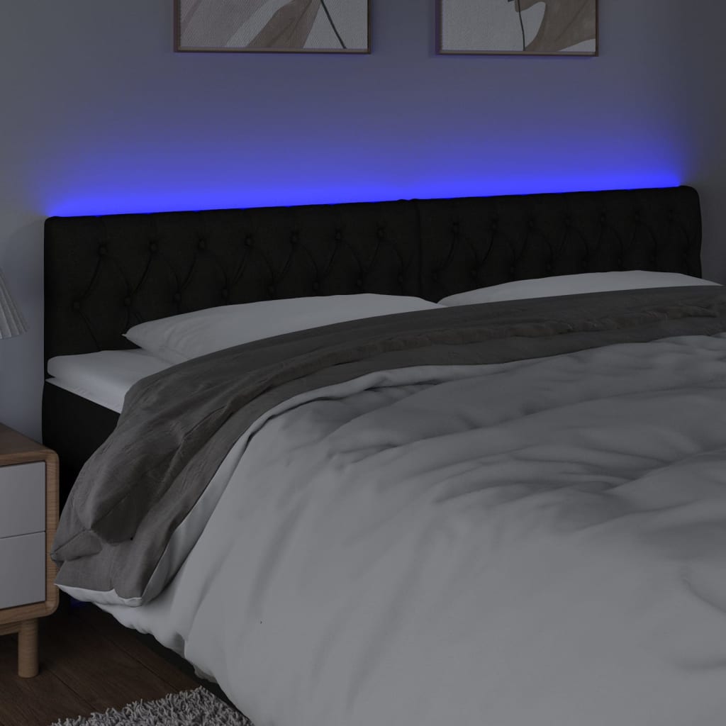 Cabeceira de cama c/ luzes LED tecido 180x7x78/88 cm preto