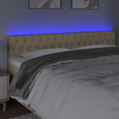 Cabeceira de cama c/ luzes LED tecido 180x7x78/88 cm cor creme