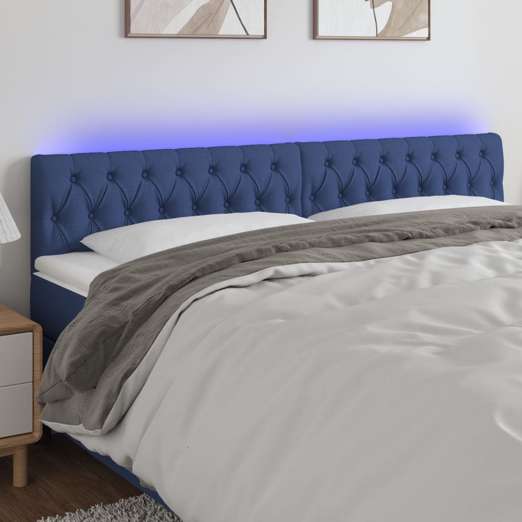 Cabeceira de cama c/ luzes LED tecido 200x7x78/88 cm azul