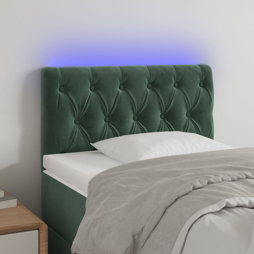 Cabeceira de cama c/ luzes LED veludo 80x7x78/88cm verde-escuro