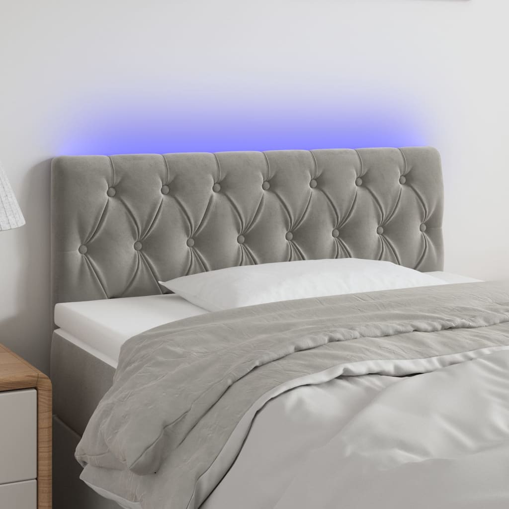 Cabeceira de cama c/ luzes LED veludo 90x7x78/88 cm cinza-claro