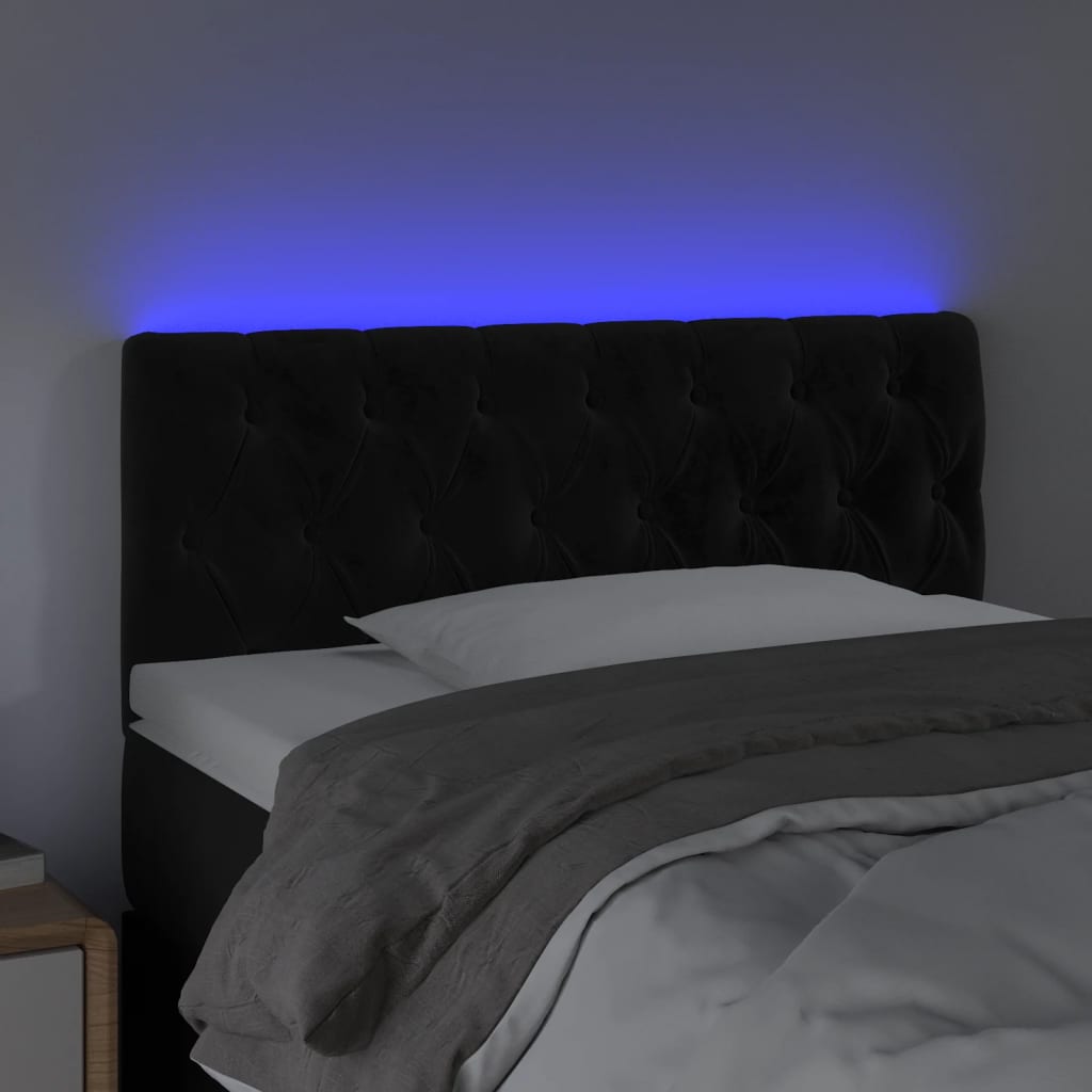 Cabeceira de cama c/ luzes LED veludo 90x7x78/88 cm preto