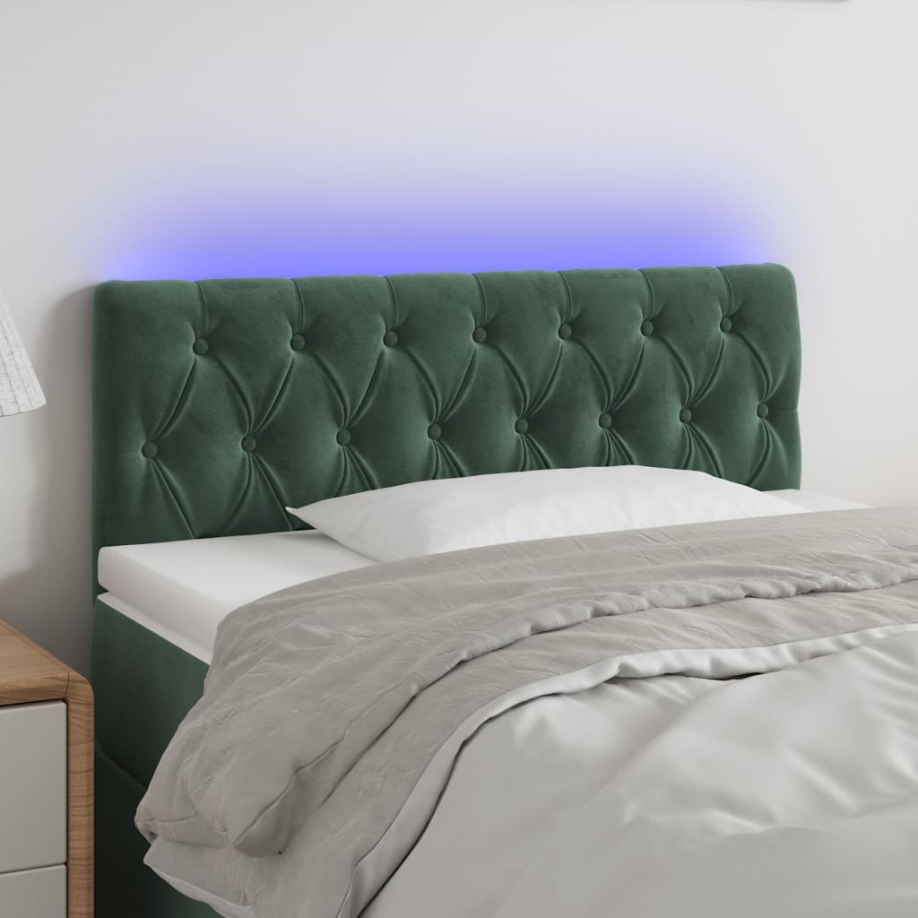 Cabeceira de cama c/ luzes LED veludo 90x7x78/88cm verde-escuro