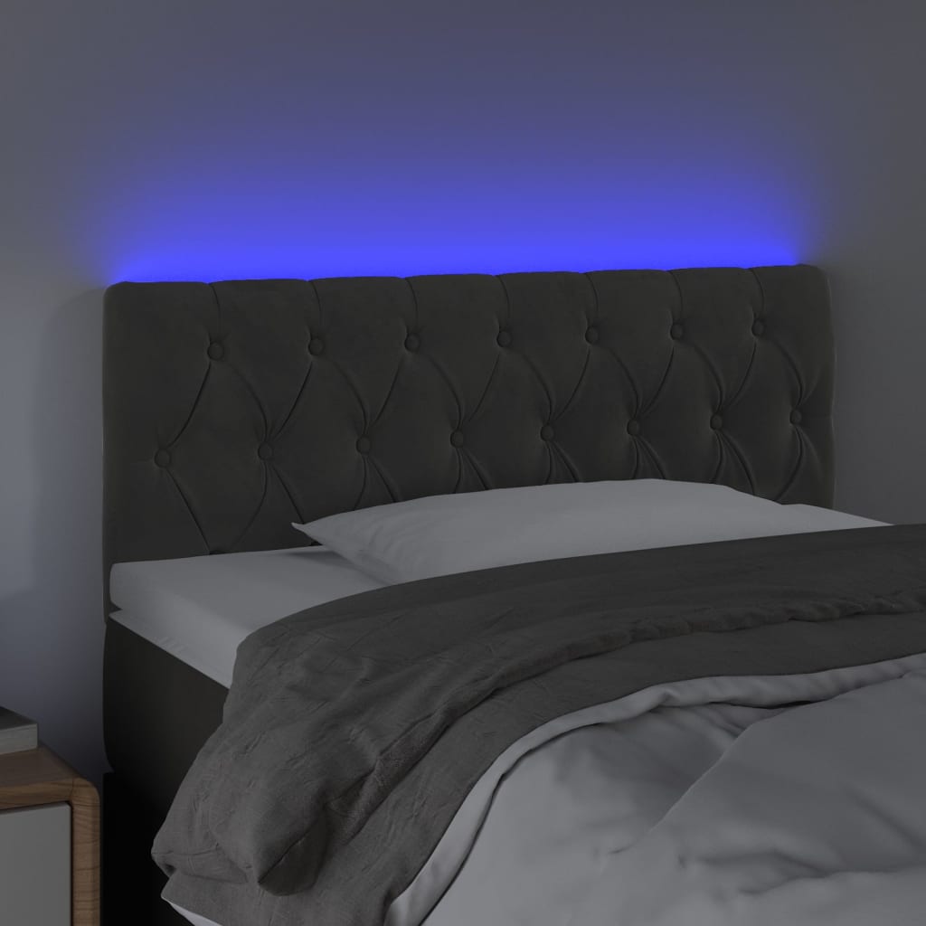 Cabeceira de cama c/luzes LED veludo 100x7x78/88cm cinza-escuro