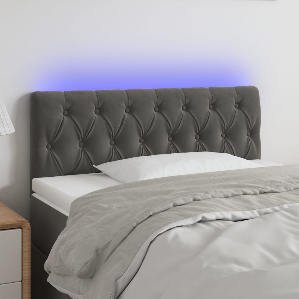 Cabeceira de cama c/luzes LED veludo 100x7x78/88cm cinza-escuro