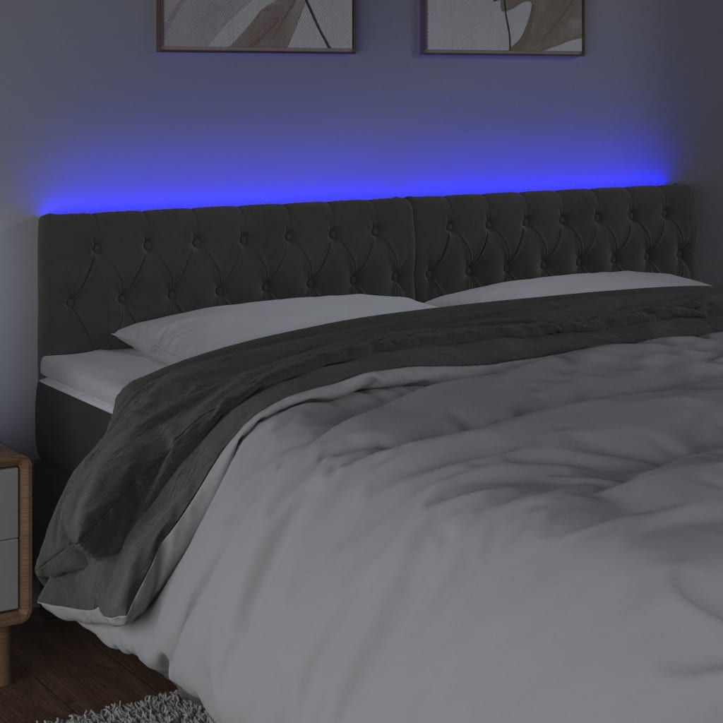 Cabeceira de cama c/luzes LED veludo 180x7x78/88cm cinza-escuro