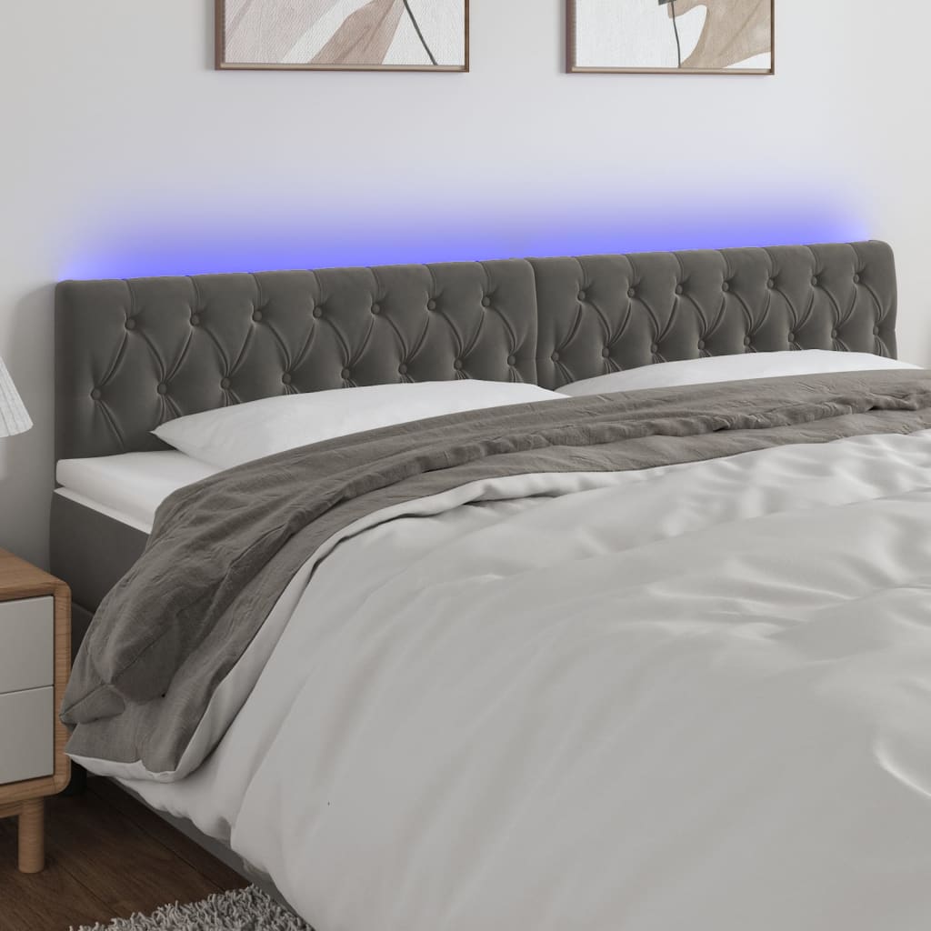 Cabeceira de cama c/luzes LED veludo 180x7x78/88cm cinza-escuro