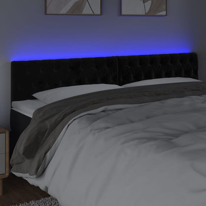 Cabeceira de cama c/ luzes LED veludo 180x7x78/88 cm preto