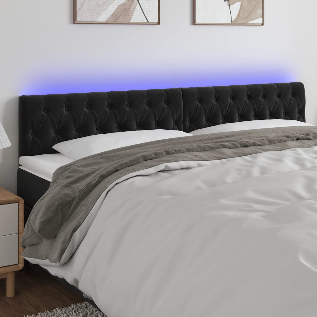 Cabeceira de cama c/ luzes LED veludo 180x7x78/88 cm preto