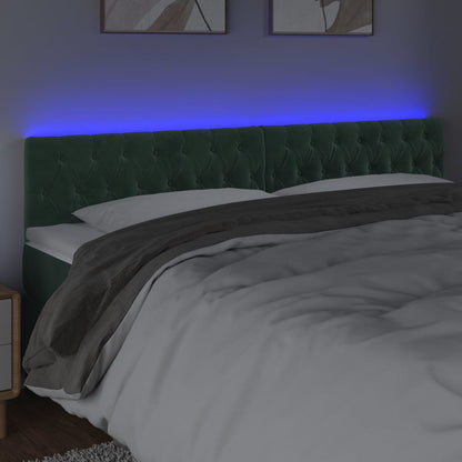 Cabeceira de cama c/luzes LED veludo 180x7x78/88cm verde-escuro