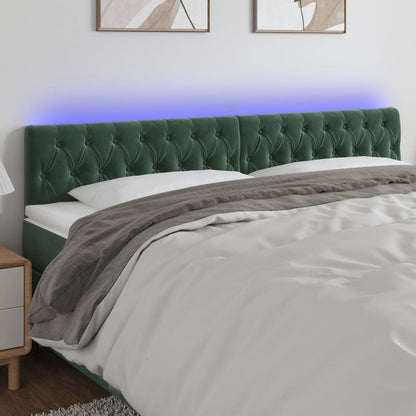 Cabeceira de cama c/luzes LED veludo 180x7x78/88cm verde-escuro