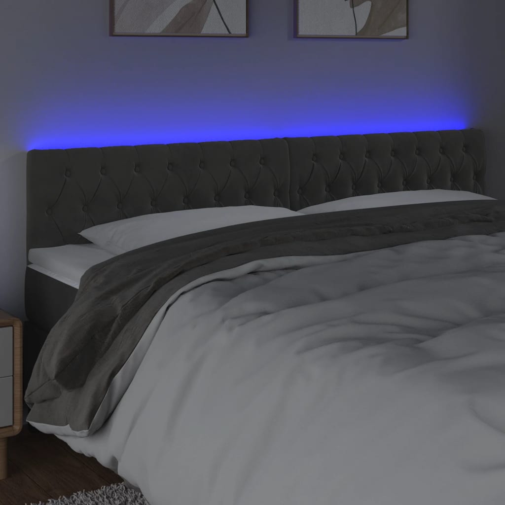 Cabeceira de cama c/luzes LED veludo 200x7x78/88cm cinza-escuro