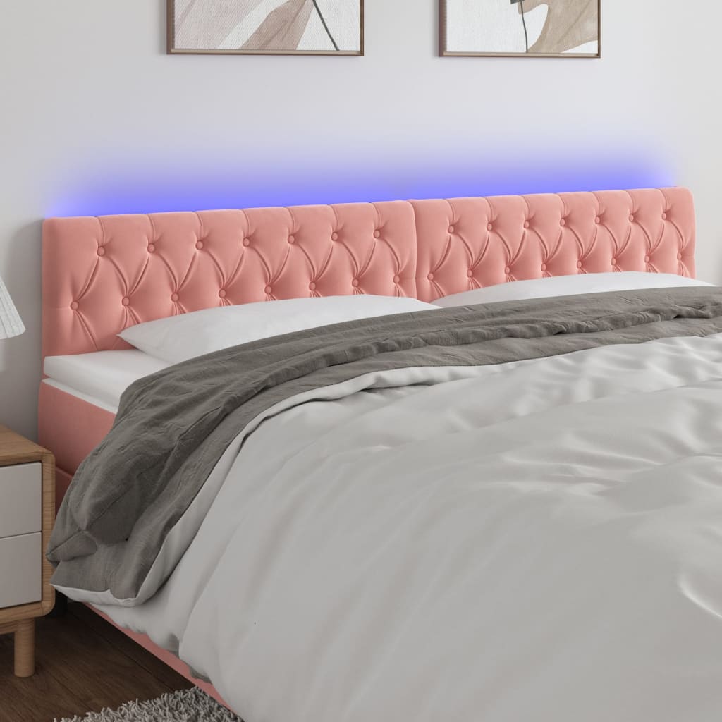 Cabeceira de cama c/ luzes LED veludo 200x7x78/88 cm rosa