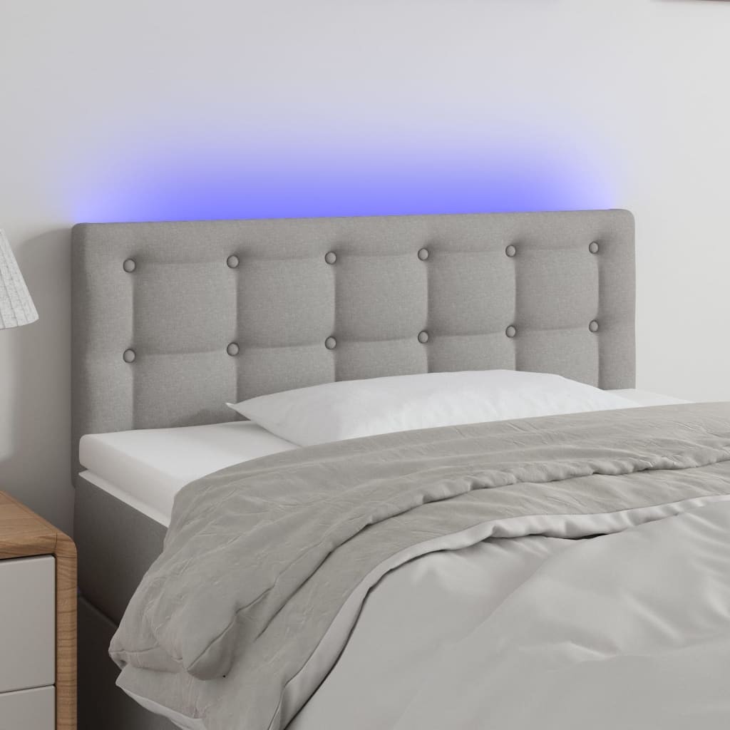 Cabeceira de cama c/ luzes LED tecido 80x5x78/88 cm cinza-claro