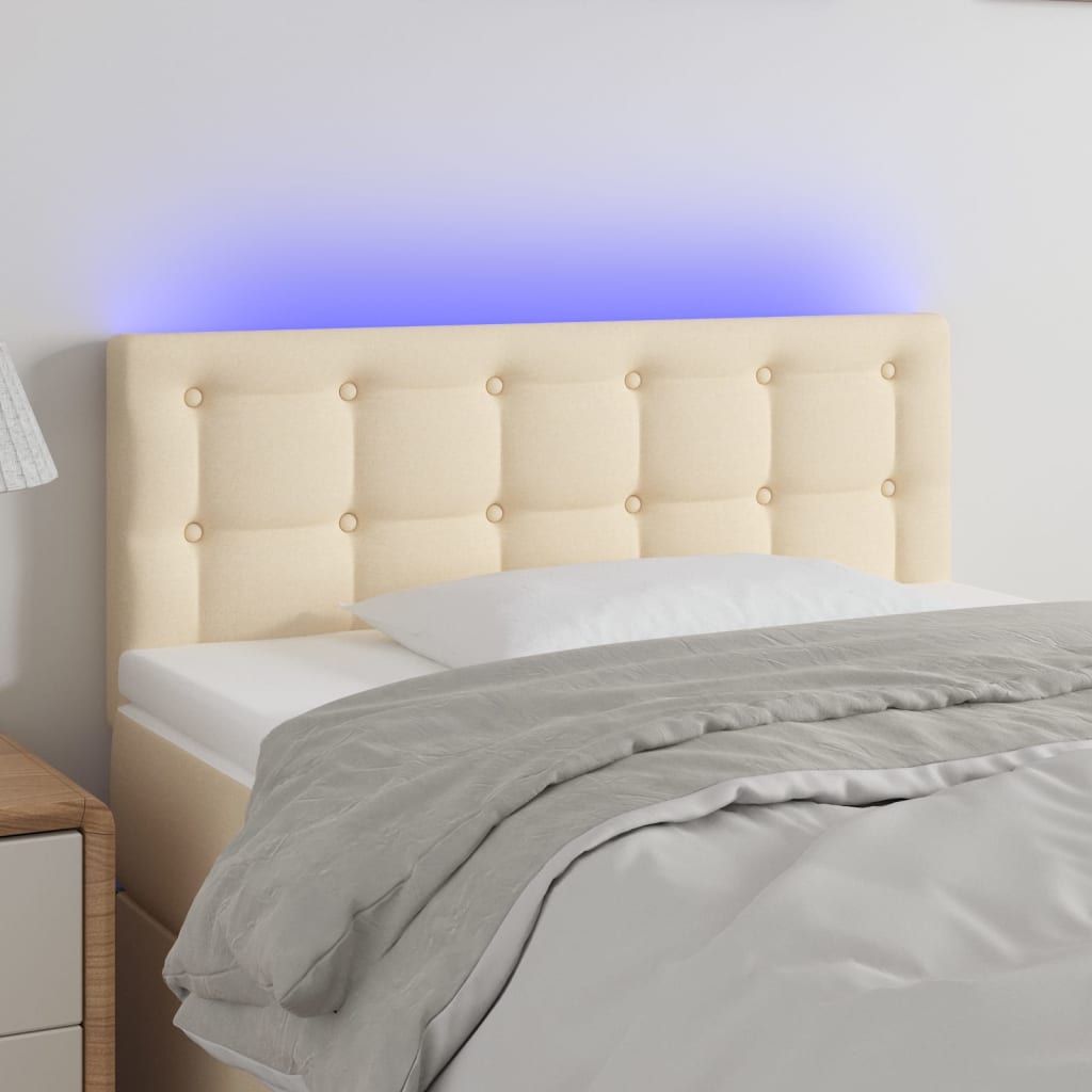 Cabeceira de cama c/ luzes LED tecido 80x5x78/88 cm cor creme