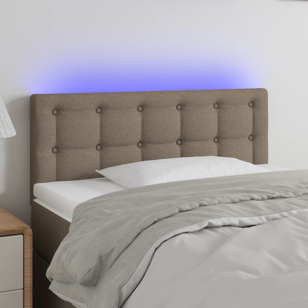 Cabeceira cama luzes LED tecido 100x5x78/88cm cinza-acastanhado