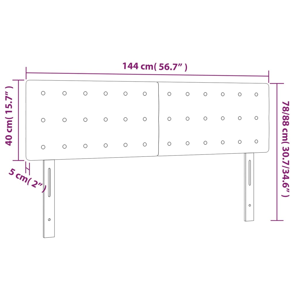 Cabeceira de cama c/ luzes LED tecido 144x5x78/88 cm preto