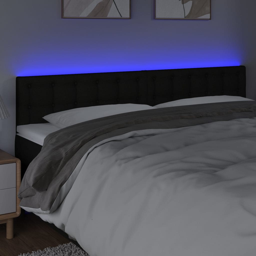 Cabeceira de cama c/ luzes LED tecido 160x5x78/88 cm preto