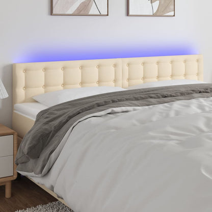 Cabeceira de cama c/ luzes LED tecido 180x5x78/88 cm cor creme