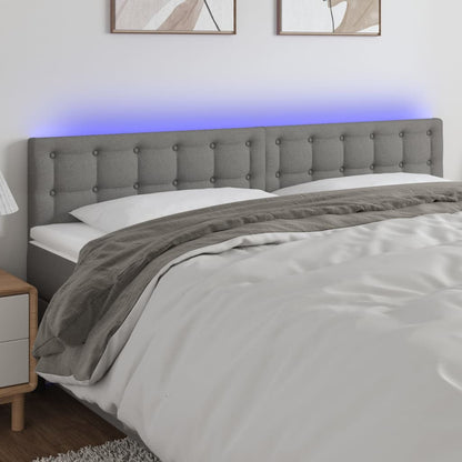 Cabeceira de cama c/luzes LED tecido 200x5x78/88cm cinza-escuro