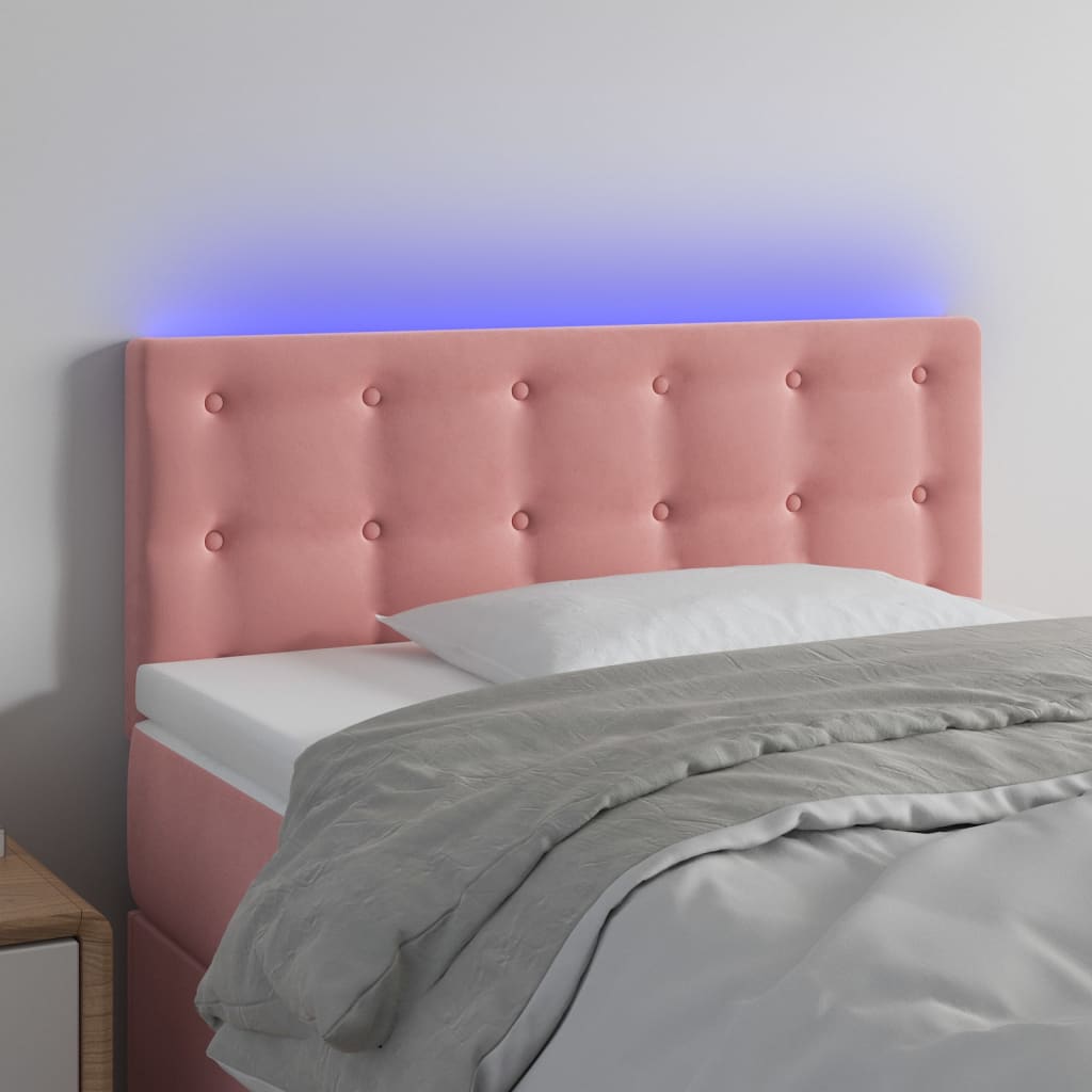 Cabeceira de cama c/ luzes LED veludo 80x5x78/88 cm rosa