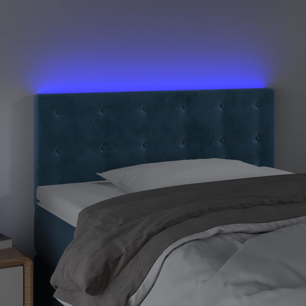 Cabeceira de cama c/ luzes LED veludo 90x5x78/88 cm azul-escuro