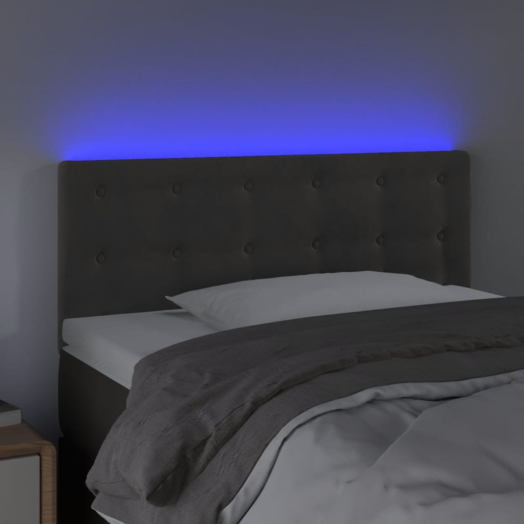 Cabeceira de cama c/luzes LED veludo 100x5x78/88cm cinza-escuro