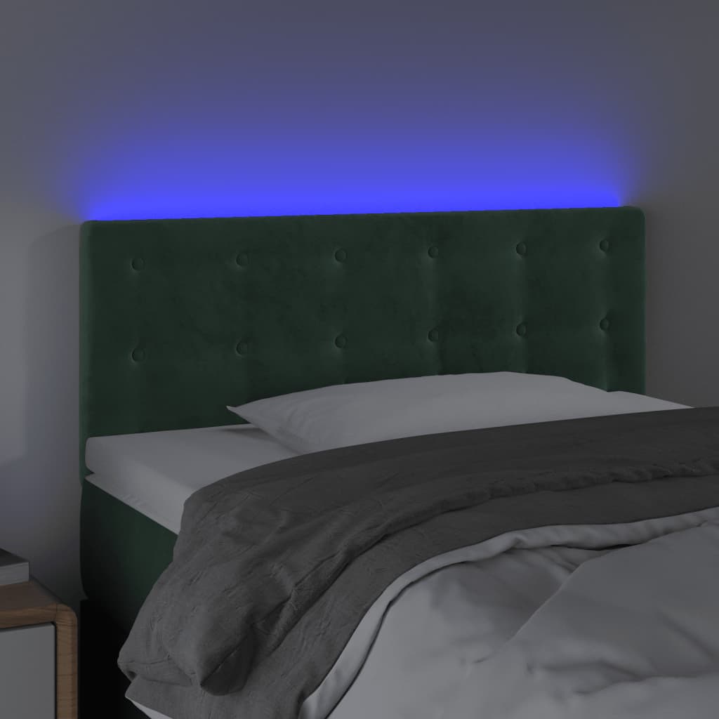 Cabeceira de cama c/luzes LED veludo 100x5x78/88cm verde-escuro