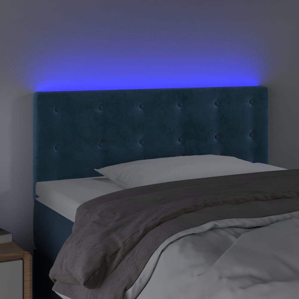 Cabeceira de cama c/ luzes LED veludo 100x5x78/88cm azul-escuro