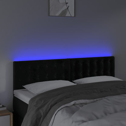 Cabeceira de cama c/ luzes LED veludo 144x5x78/88 cm preto