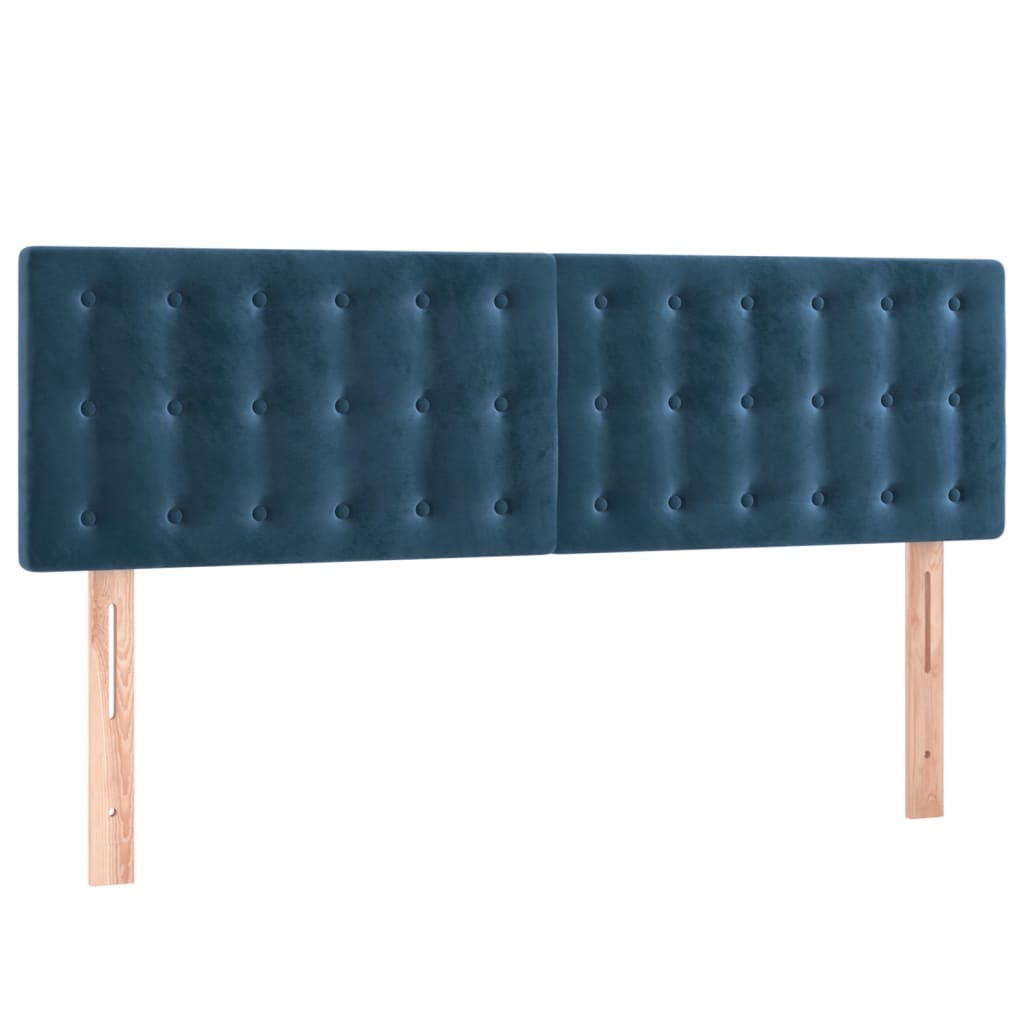 Cabeceira de cama c/ luzes LED veludo 144x5x78/88cm azul-escuro