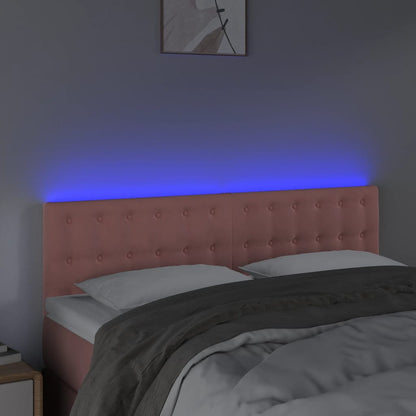 Cabeceira de cama c/ luzes LED veludo 144x5x78/88 cm rosa