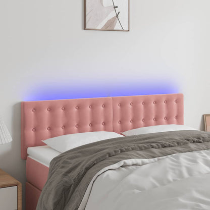 Cabeceira de cama c/ luzes LED veludo 144x5x78/88 cm rosa