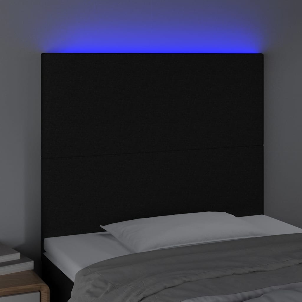 Cabeceira cama c/ LED tecido 80x5x118/128 cm preto