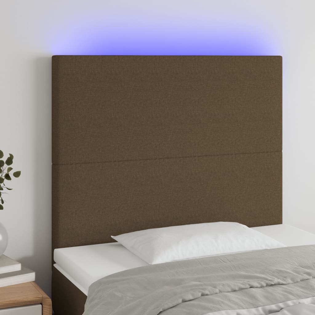 Cabeceira de cama c/ luzes LED tecido 80x5x118/128cm castanho