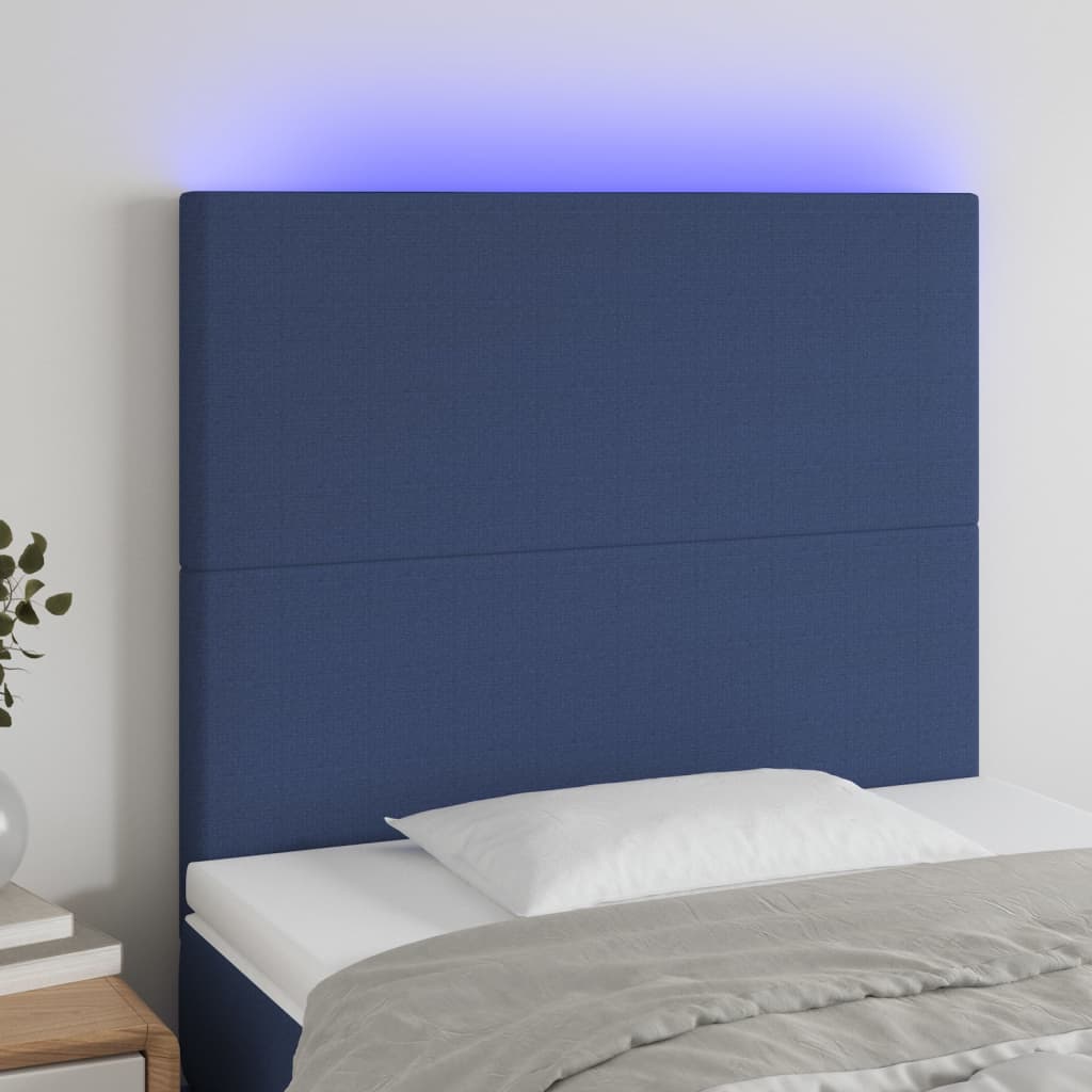 Cabeceira cama c/ LED tecido 80x5x118/128 cm azul