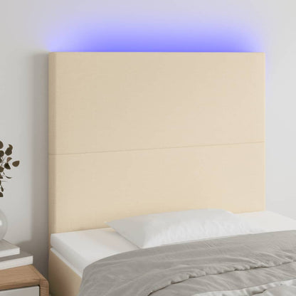 Cabeceira de cama c/ LED tecido 90x5x118/128cm crème