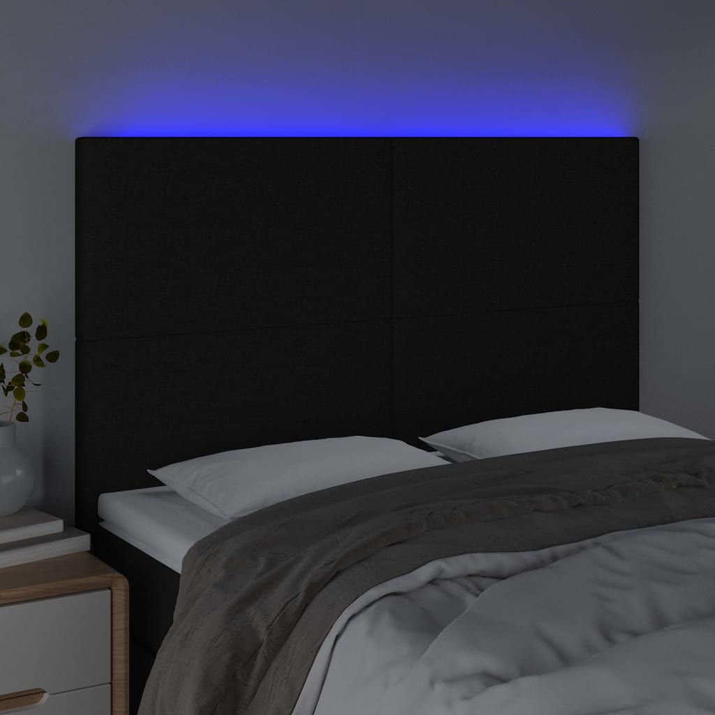 Cabeceira cama c/ LED tecido 144x5x118/128 cm preto