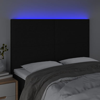 Cabeceira cama c/ LED tecido 144x5x118/128 cm preto