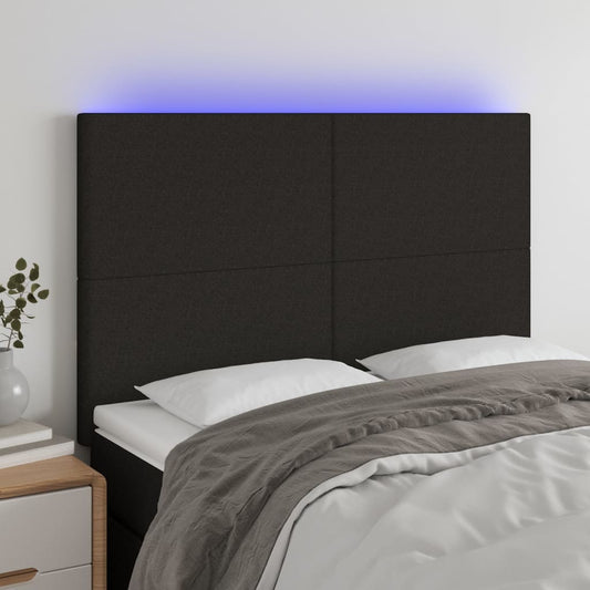 Cabeceira cama c/ LED tecido 144x5x118/128 cm preto