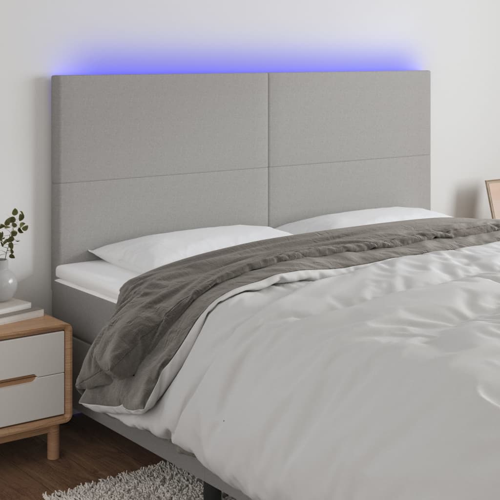 Cabeceira de cama c/ LED tecido 160x5x118/128 cm cinza-claro