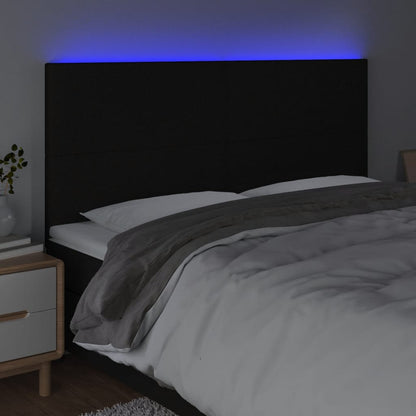 Cabeceira de cama c/ luzes LED tecido 160x5x118/128 cm preto