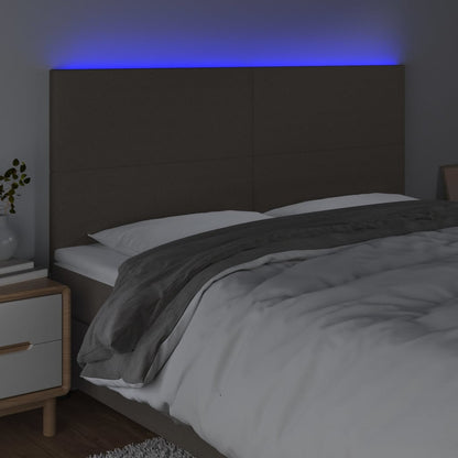 Cabeceira cama c/ LED tecido 180x5x118/128 cm cinza-acastanhado