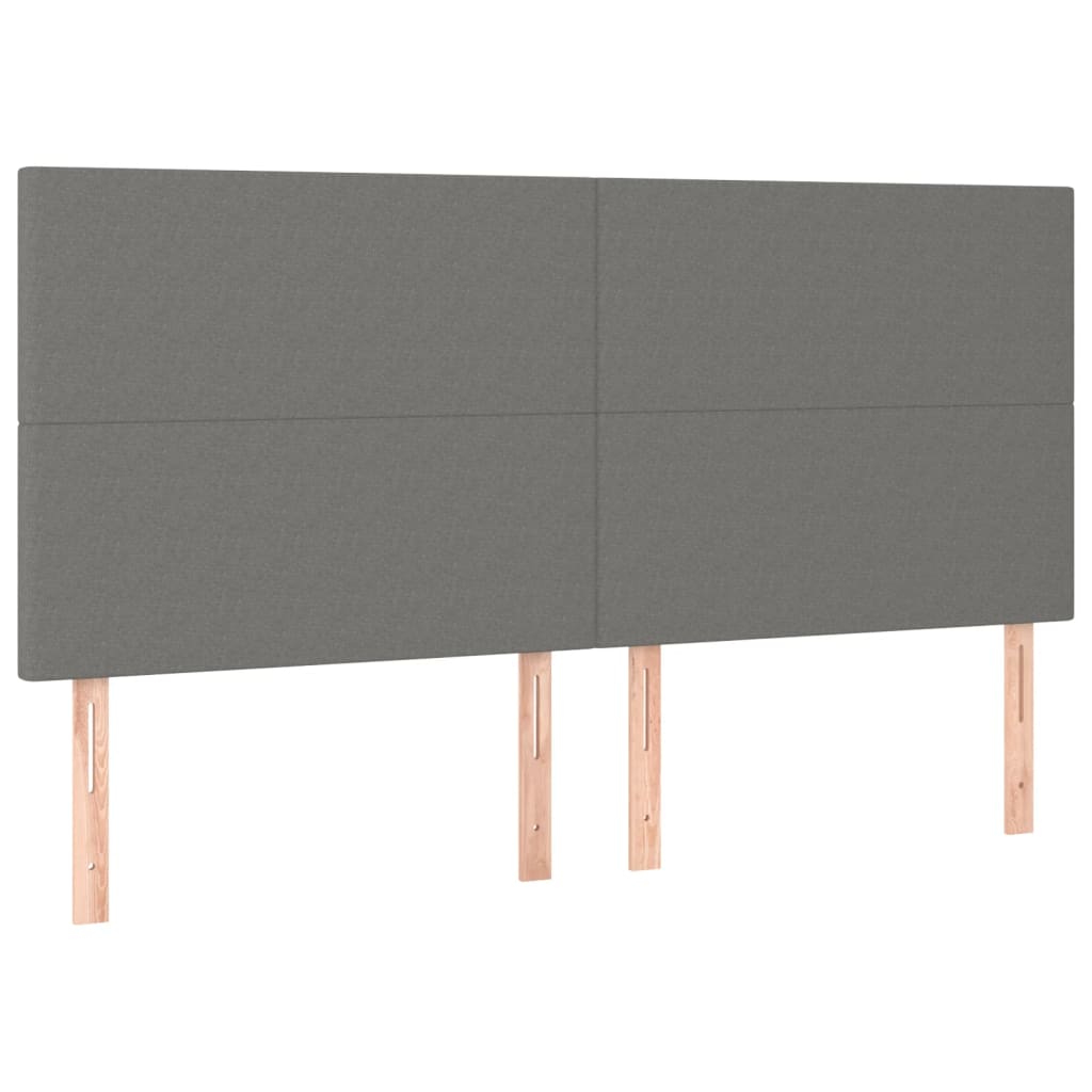 Cabeceira de cama c/ LED tecido 200x5x118/128 cm cinza-escuro