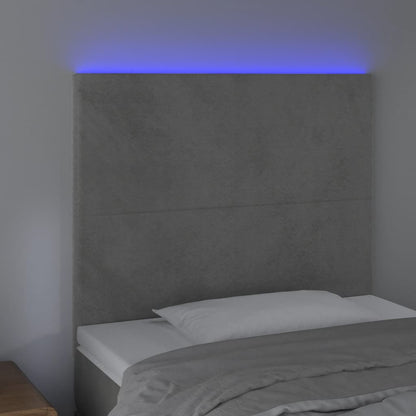 Cabeceira cama c/ luzes LED veludo 80x5x118/128cm cinza-claro