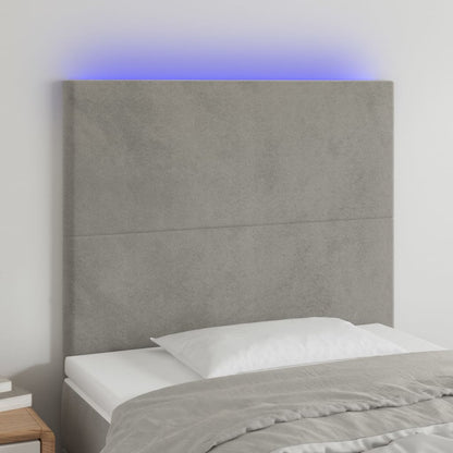 Cabeceira cama c/ luzes LED veludo 80x5x118/128cm cinza-claro