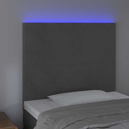 Cabeceira de cama c/ LED veludo 80x5x118/128 cm cinza-escuro