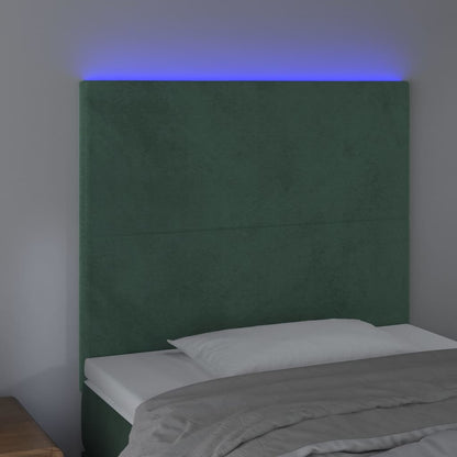 Cabeceira de cama c/ LED veludo 80x5x118/128 cm verde-escuro