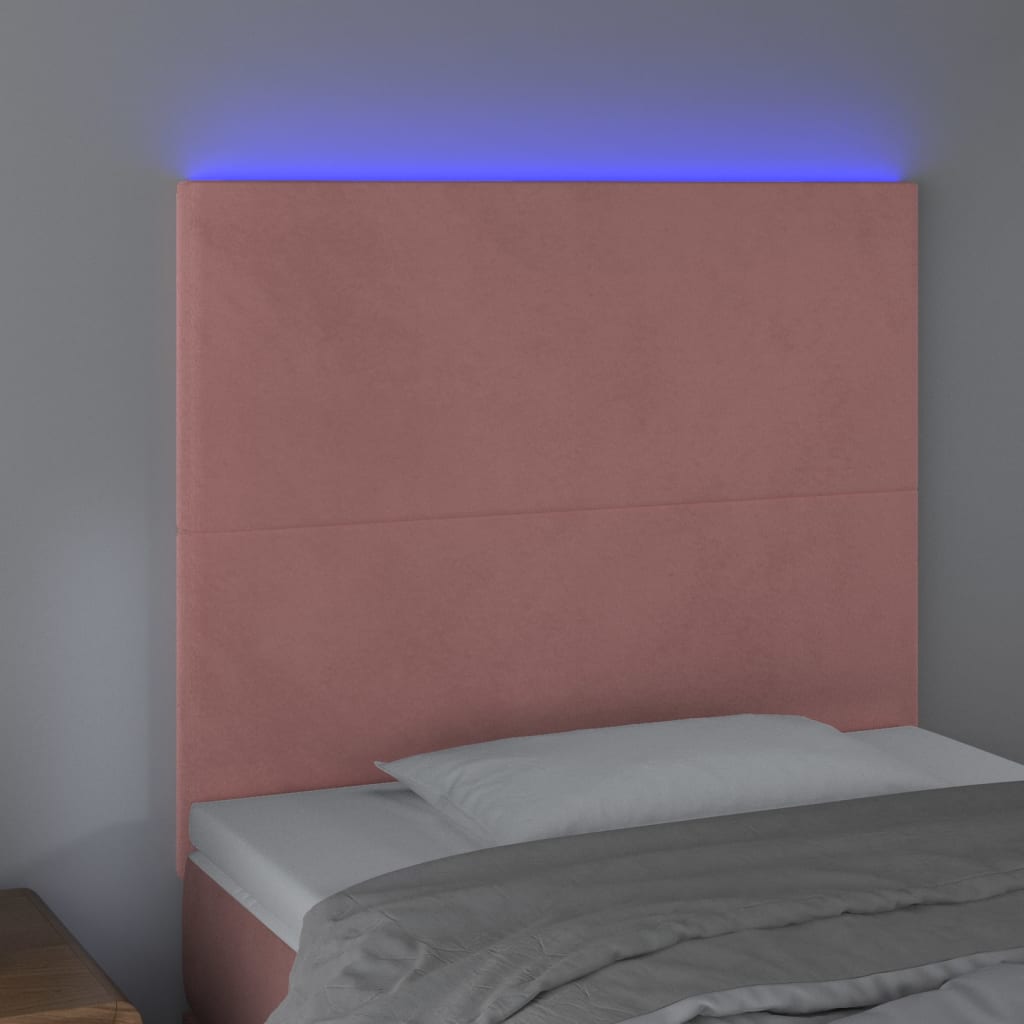 Cabeceira de cama c/ luzes LED veludo 80x5x118/128 cm rosa